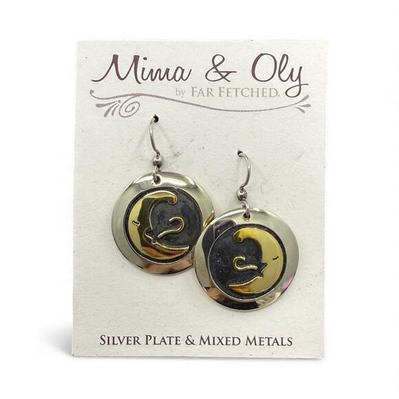 Far Fetched Sleeping Moon Dangle Earrings Silver Plated Ear Hooks - Picture 2 of 3